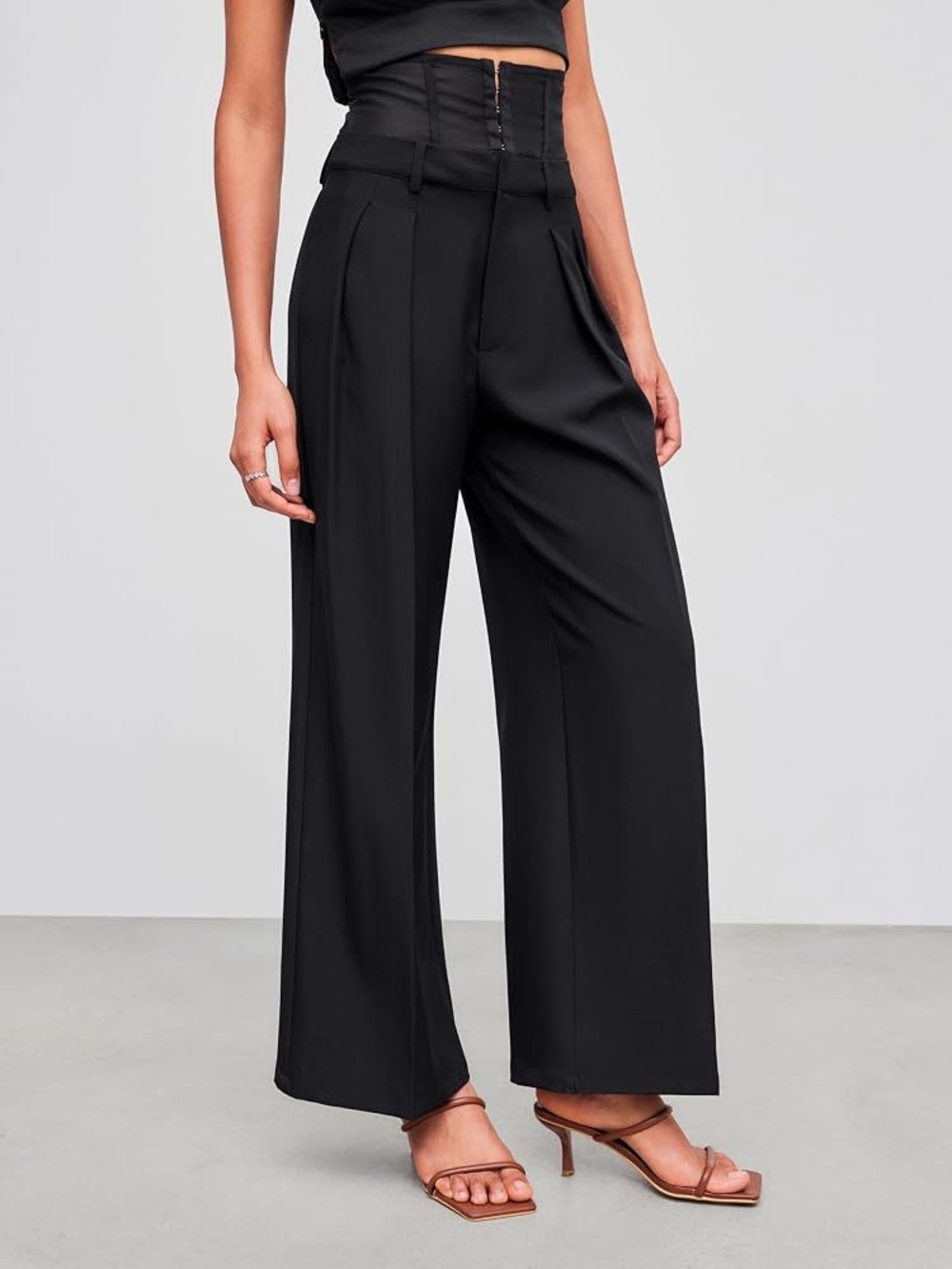Just Me High-Waist Wide-Leg Pants in Black